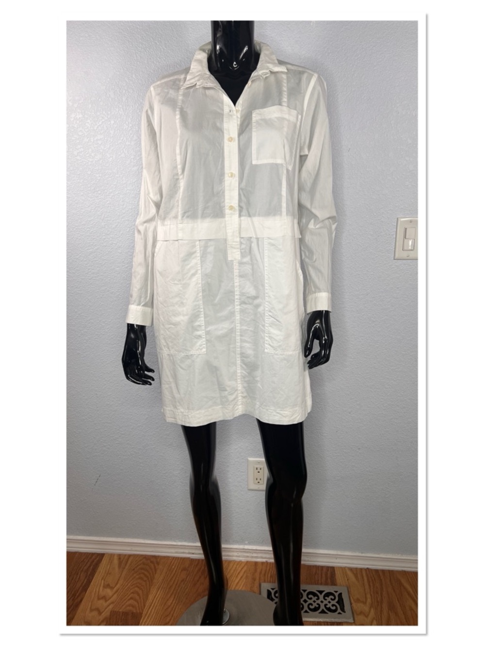Madewell Women's 1/2 Button Up Shirt Dress White Lightweight Pockets Cotton Sz M
